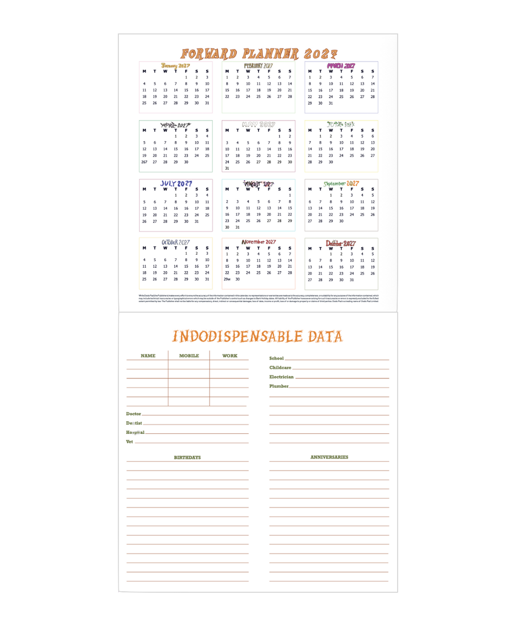Dodo Pad 2027 — Calendário Familiar de Parede — detalhe interno 1