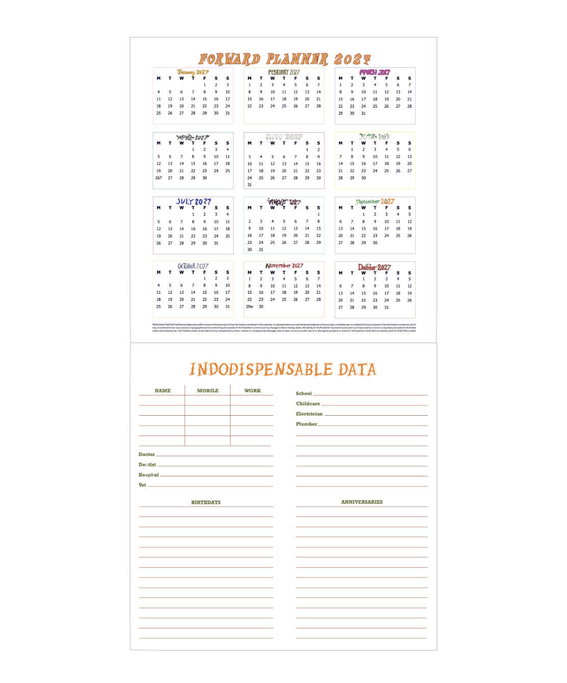 Dodo Pad 2027 — Calendário Familiar de Parede — detalhe interno 1