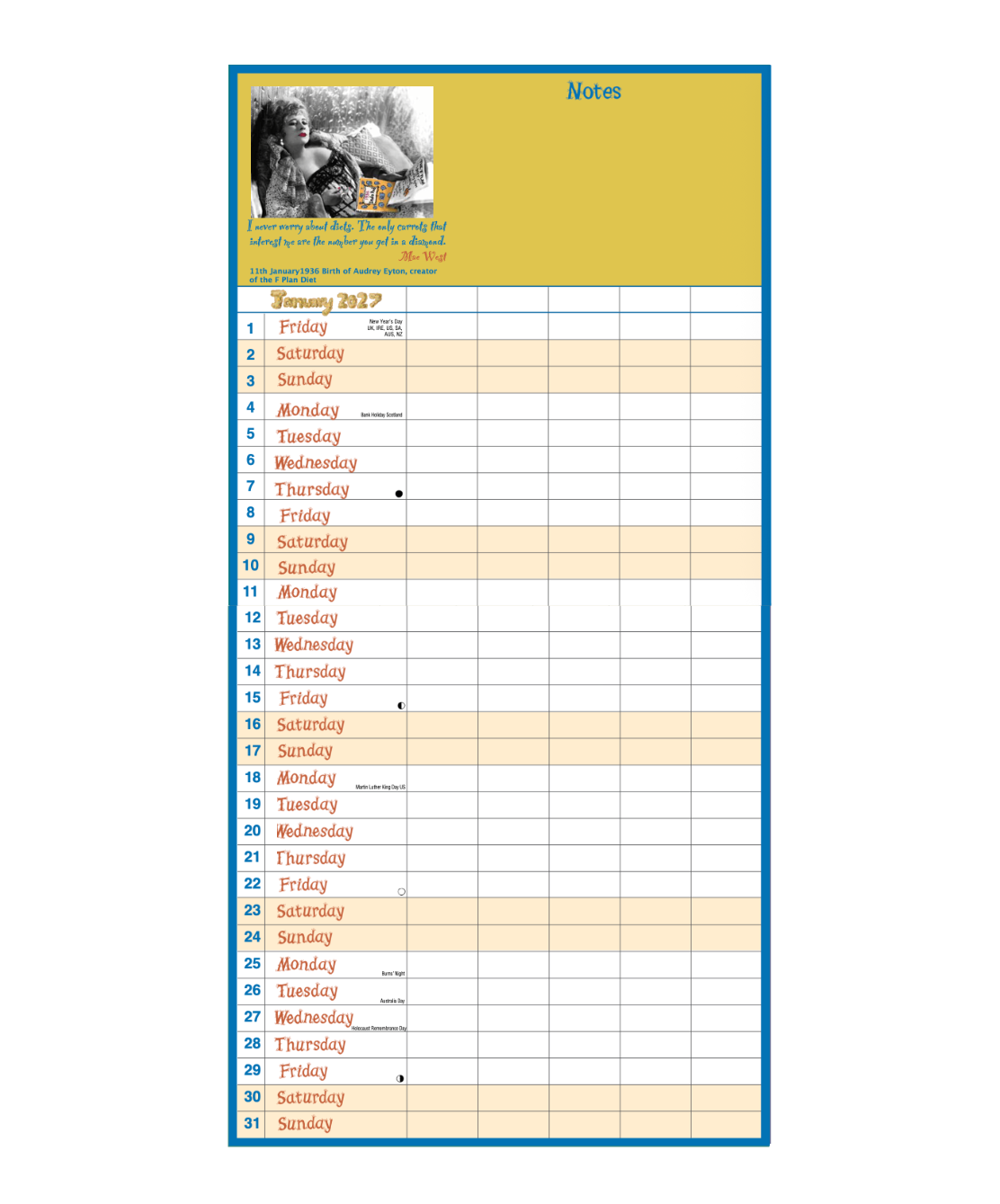 Dodo Pad 2027 — Calendário Familiar de Parede — detalhe interno 2
