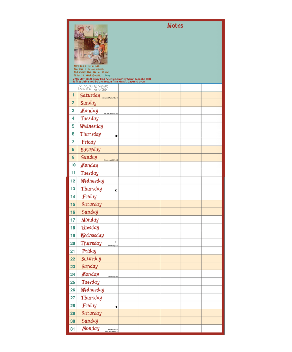 Dodo Pad 2027 — Calendário Familiar de Parede — detalhe interno 3