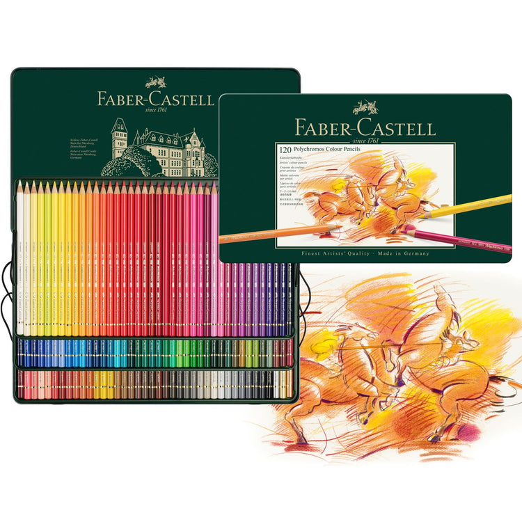 Lápis Polychromos 120 cores organizados em bandejas