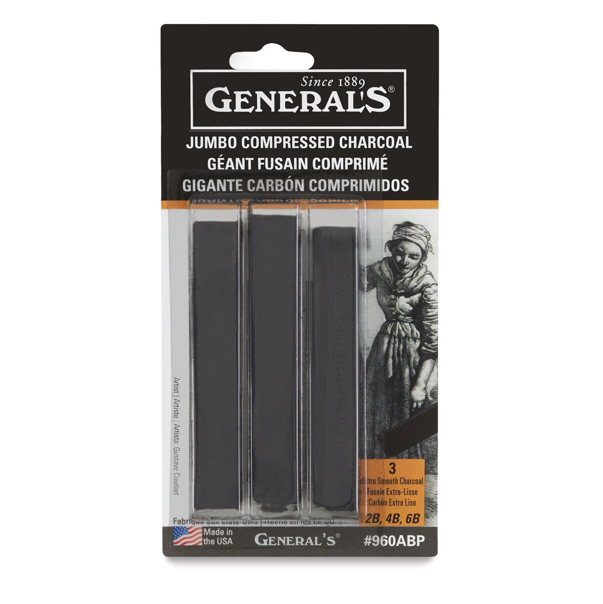 General’s Jumbo Compressed Charcoal - Assorted, Set of 3