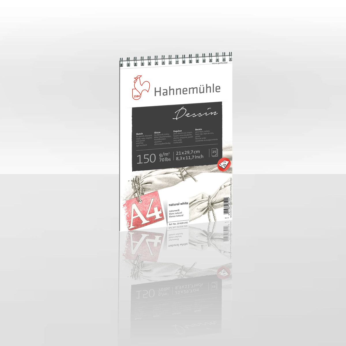 Bloco Espiral Hahnemühle Dessin A4 150 g/m² • 25 folhas