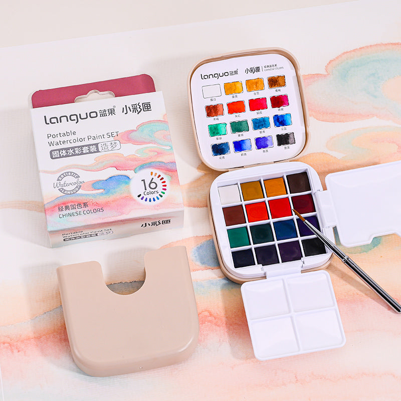 Aquarela Languo Portátil 16 Cores com Pincel — Paleta Chinesa