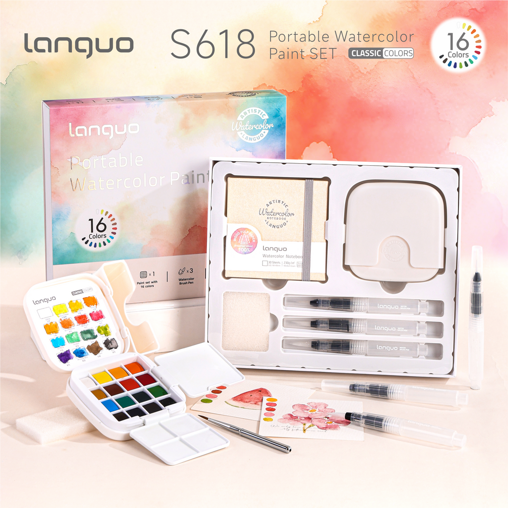 Kit Aquarela Languo Portátil 4 em 1 — 16 Cores Clássicas — imagem 2