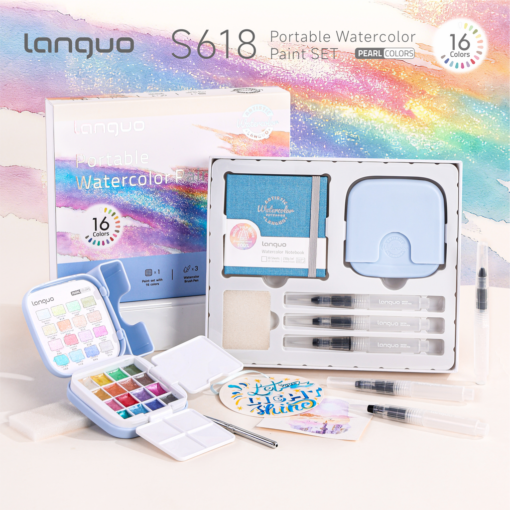 Kit Aquarela Languo Portátil 4 em 1 — 16 Cores Peroladas — imagem 2
