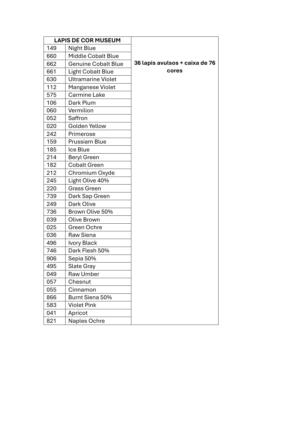 Lista das 36 cores Caran d’Ache Museum Aquarelle escolhidas pela Aretuza