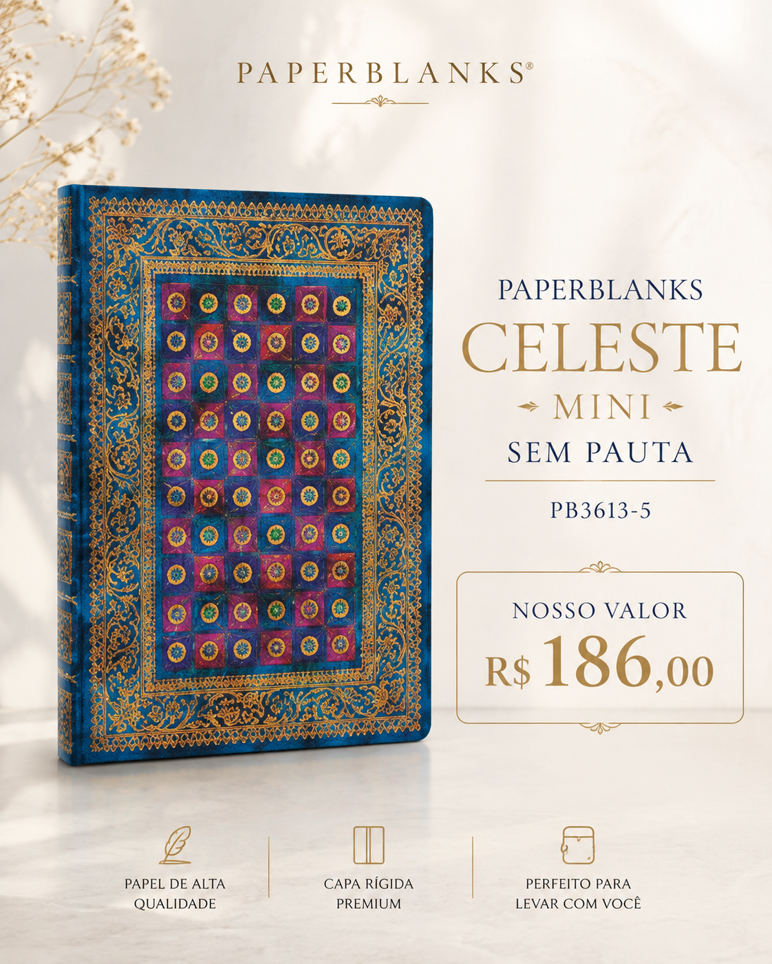 Caderno Paperblanks Celeste Mini sem pauta