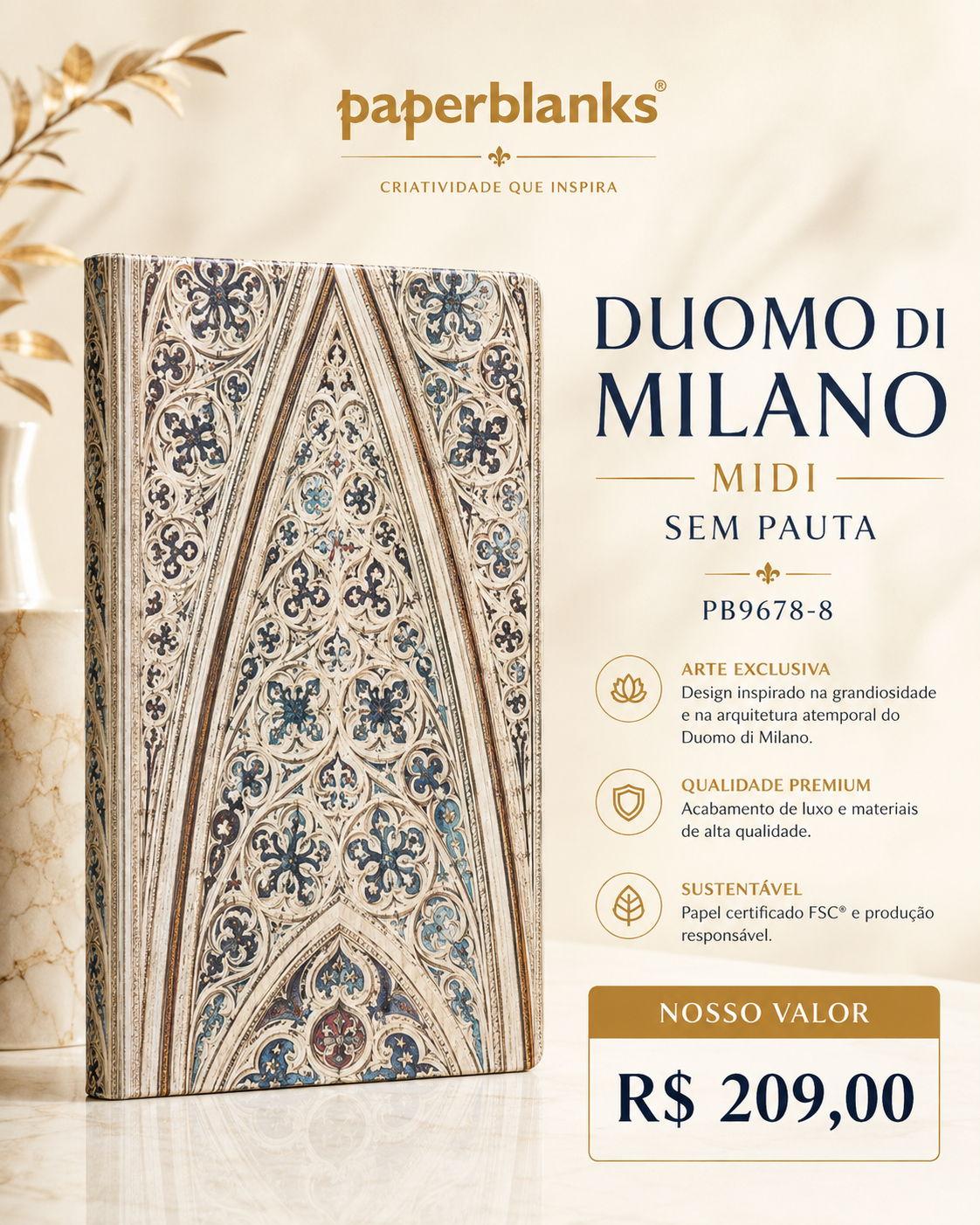 Caderno Paperblanks Duomo di Milano Midi sem pauta