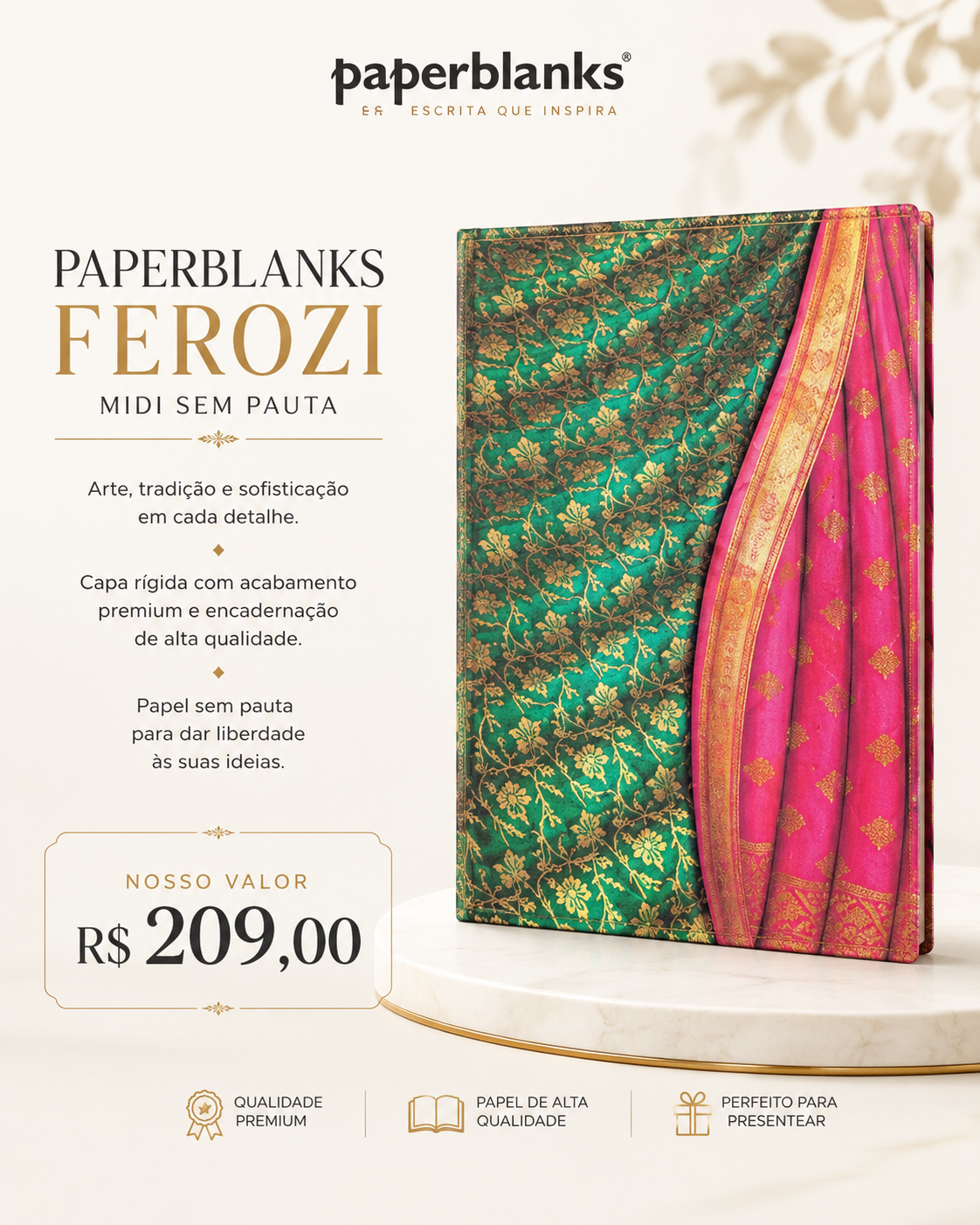 Caderno Paperblanks Ferozi Midi sem pauta
