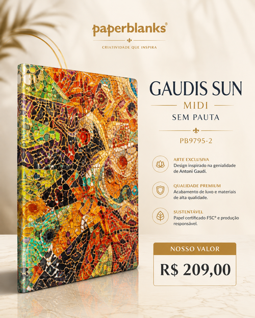 Caderno Paperblanks Gaudis Sun Midi sem pauta