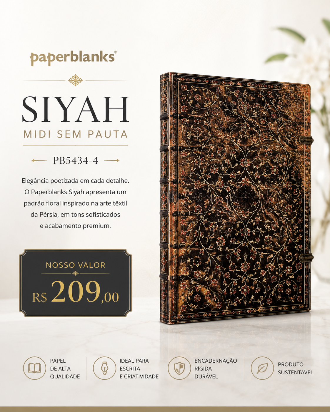 Caderno Paperblanks Siyah Midi sem pauta