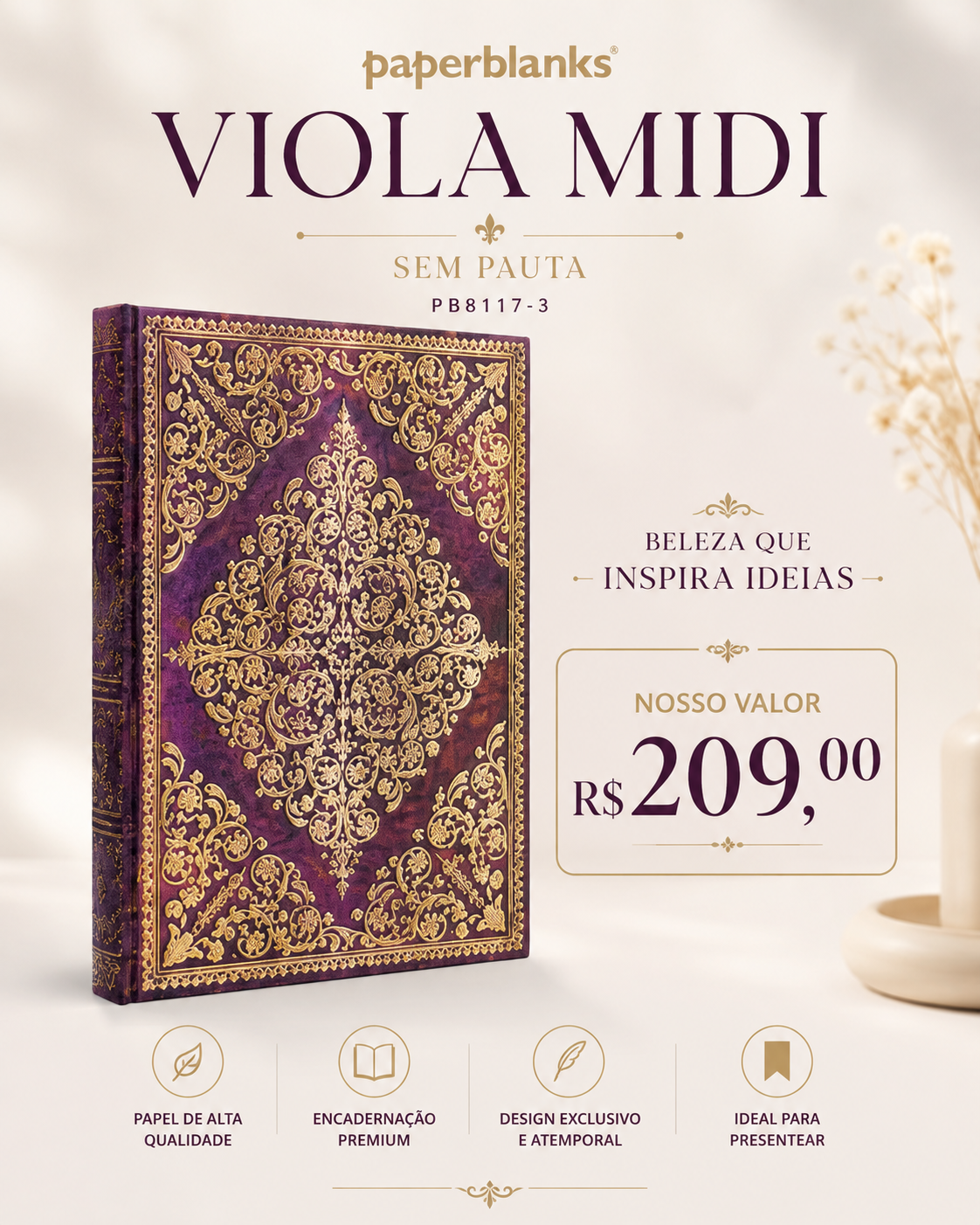 Caderno Paperblanks Viola Midi sem pauta
