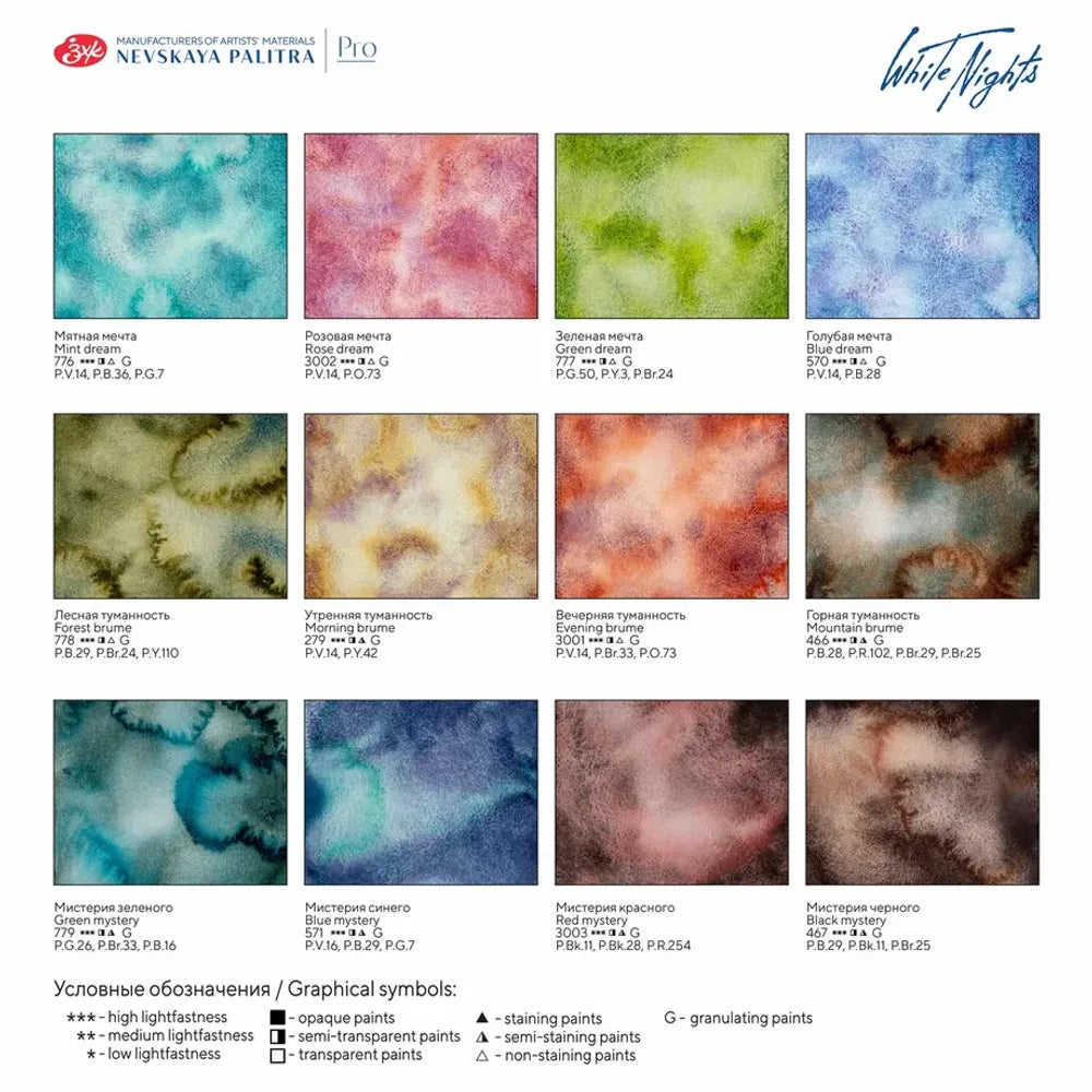Kit Aquarela White Nights Metamorphoses – 12 Pastilhas, Caixa de Papelão - imagem 4