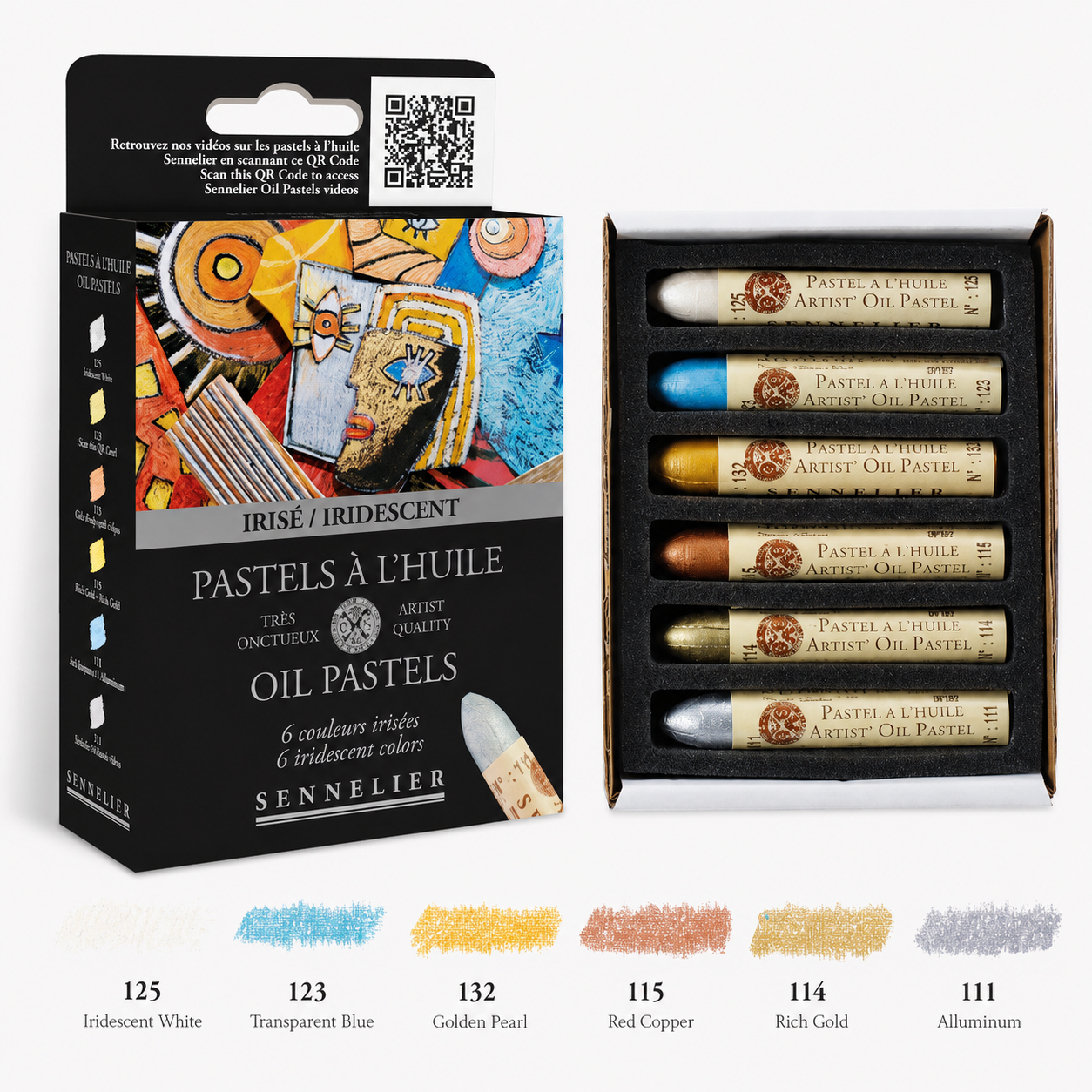 Pastel Oleoso Sennelier Iridescent kit com 6 cores em alta resolução