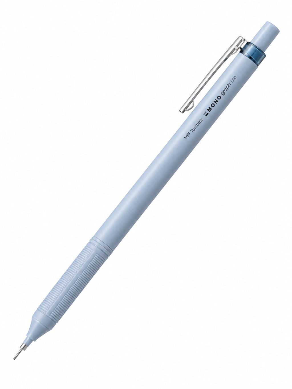 Ilustração recriada por IA da lapiseira Tombow MONO graph Lite azul acinzentado; detalhes podem variar. Consulte a foto real da primeira imagem.