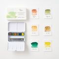 Conjunto de aquarelas Landscape da Tom’s Studio, com estojo aberto e amostras das seis cores