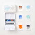 Conjunto de aquarelas Seascape da Tom’s Studio, com estojo aberto e amostras das seis cores